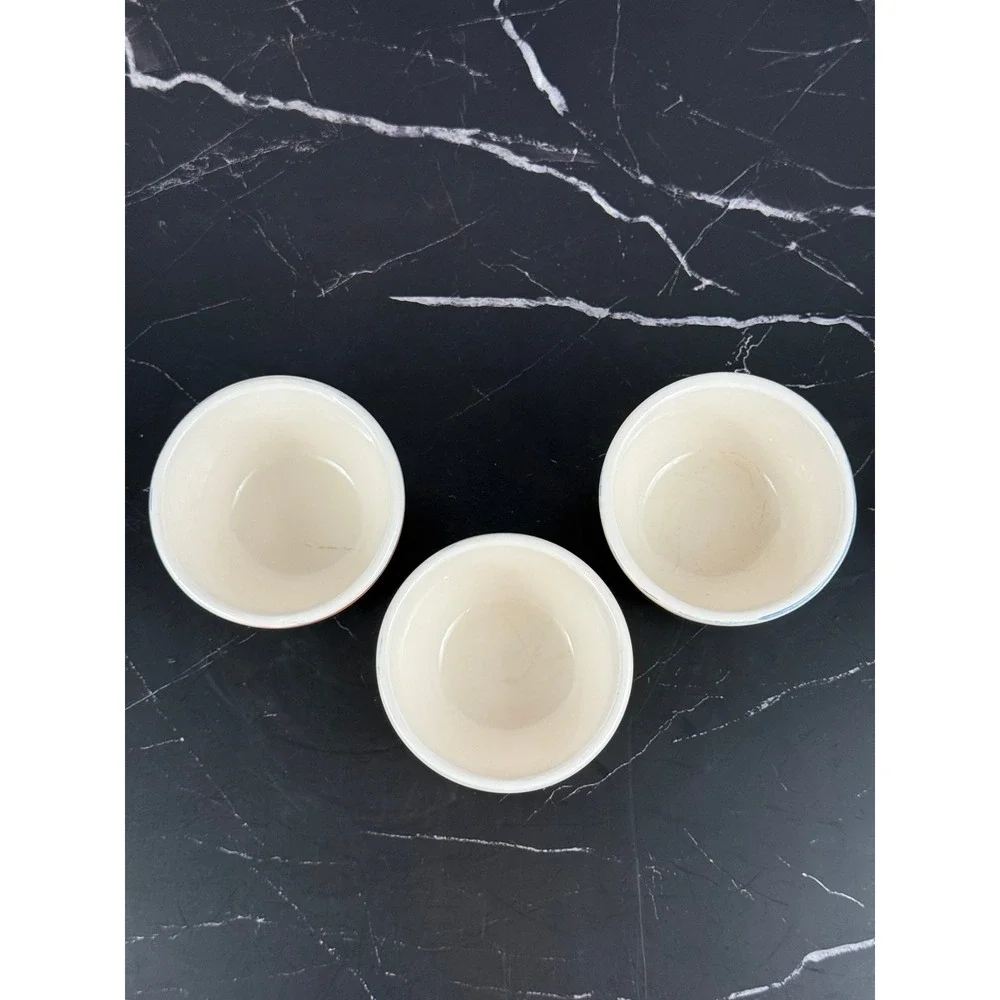 Set of 3 Faiancas Ideal Portugal Hand Painted Striped Ceramic Dessert Bowls